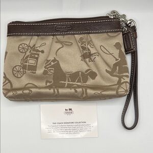 Coach Wristlet Carriage Horse Pattern - Tan and Dark Brown